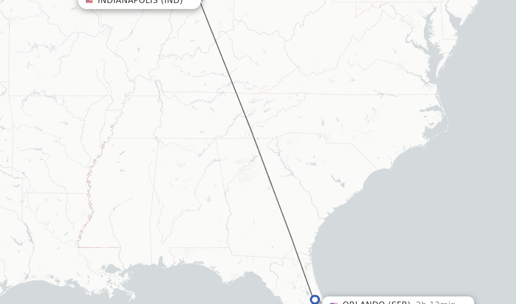 Flights from Indianapolis to Orlando route map
