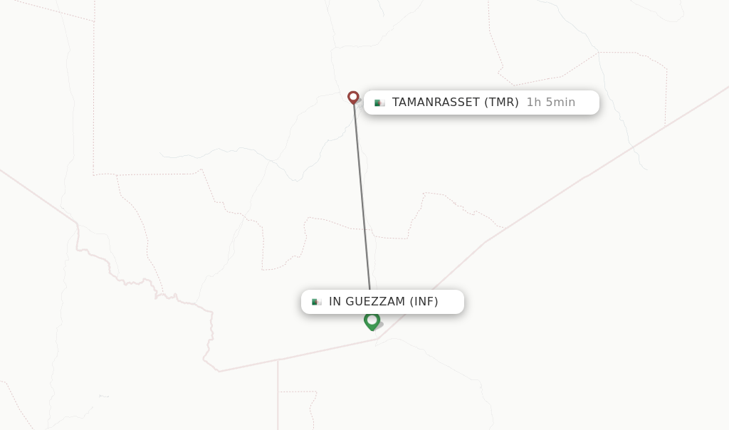 Flights from In Guezzam to Tamanrasset route map