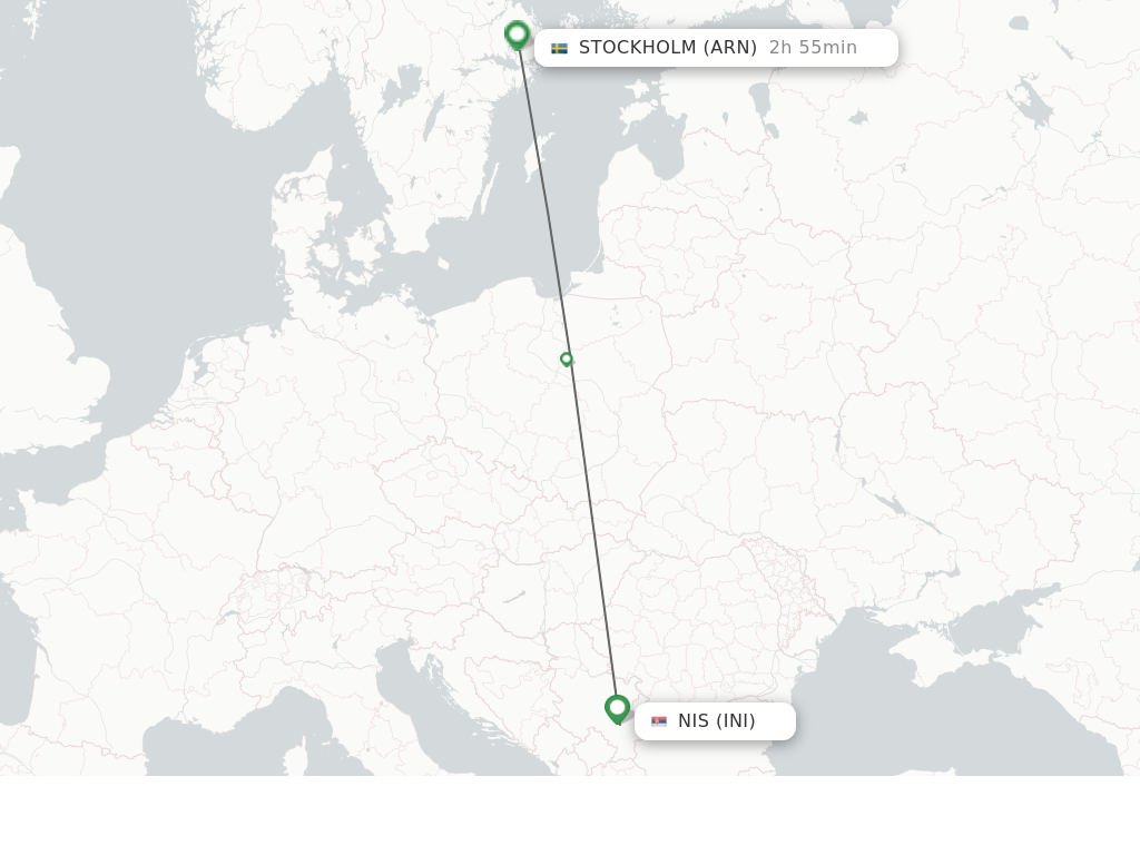 Flights from Nis to Stockholm route map