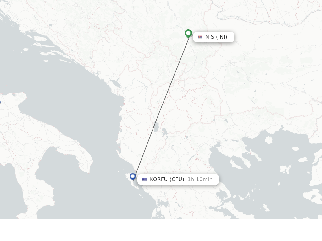 Flights from Nis to Kerkyra route map