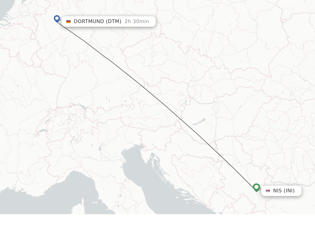 Flights from Nis to Dortmund route map