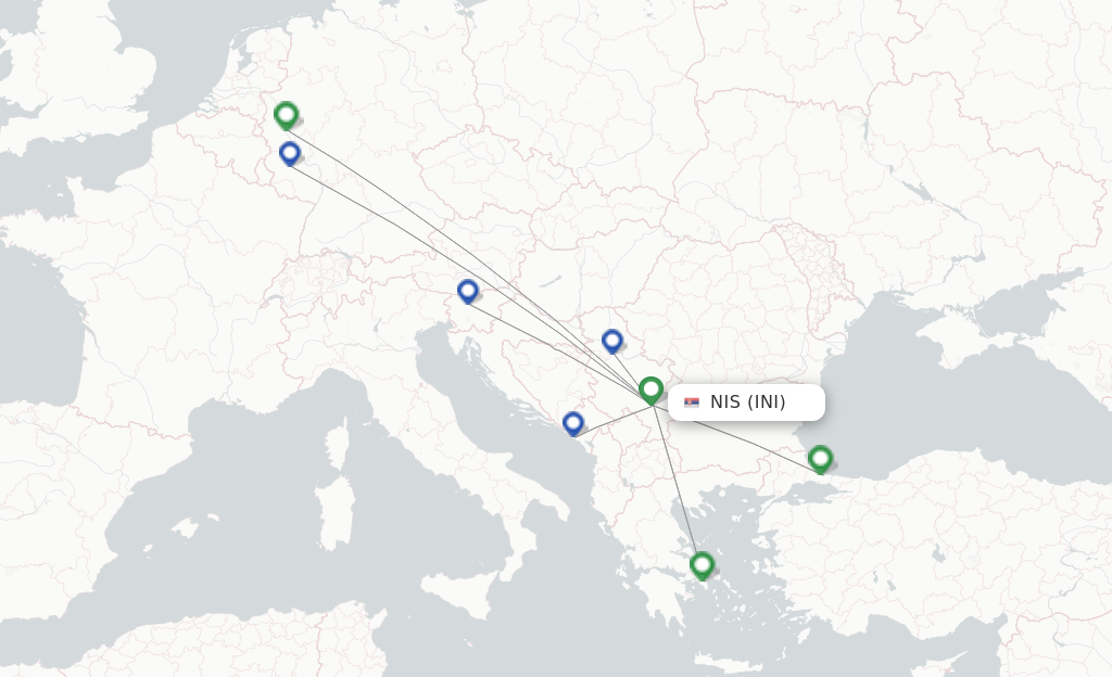 Route map with flights from Nis with Air Serbia