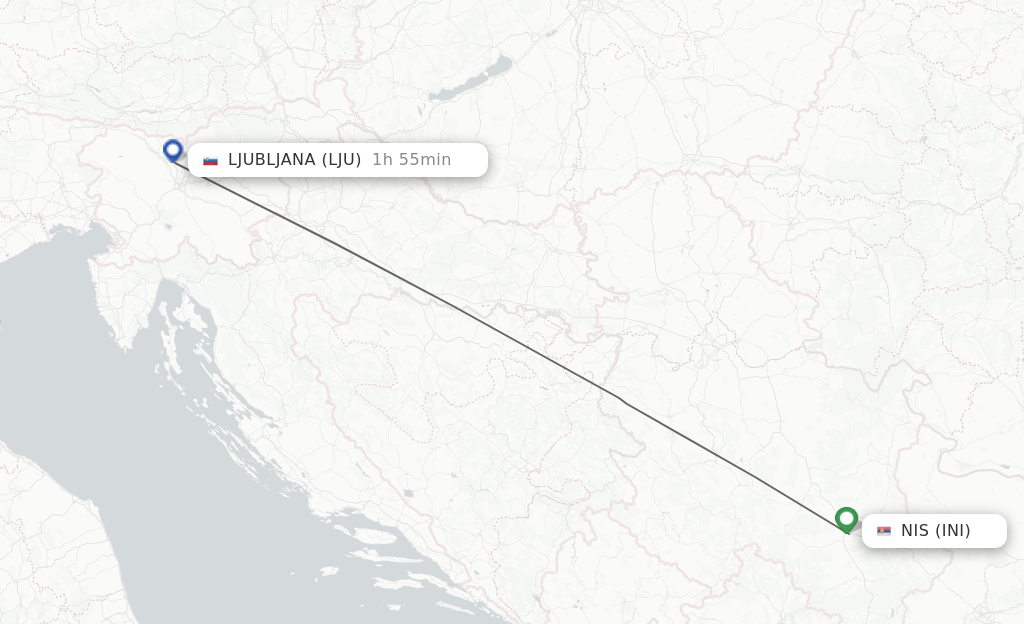 Flights from Nis to Ljubljana route map