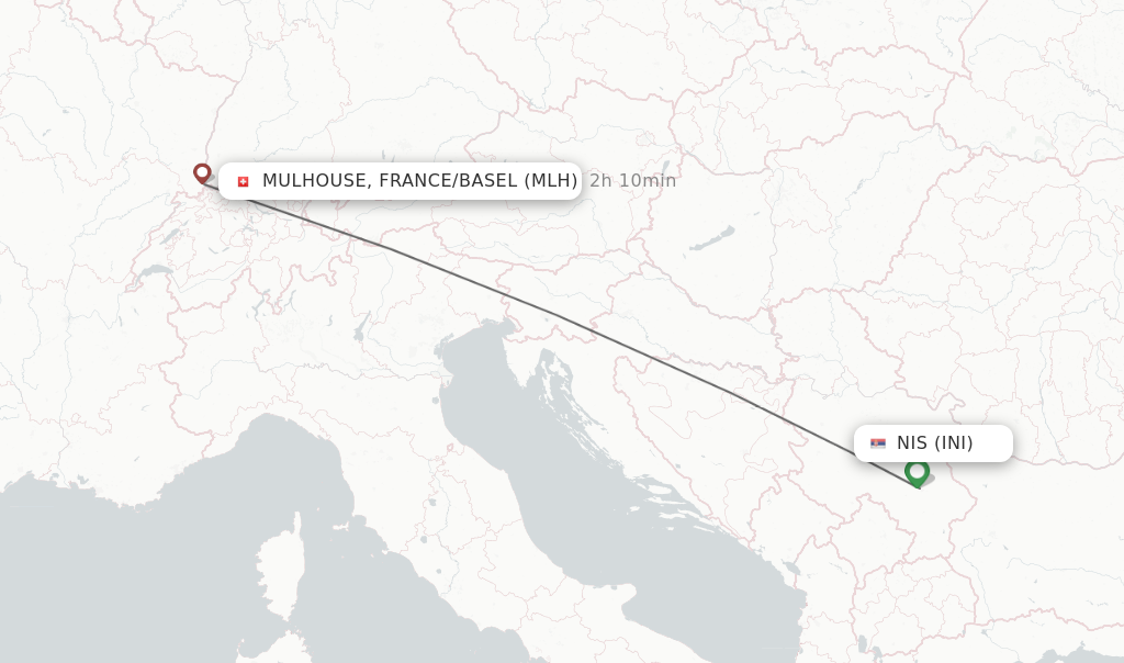 Flights from Nis to Mulhouse, France/Basel route map