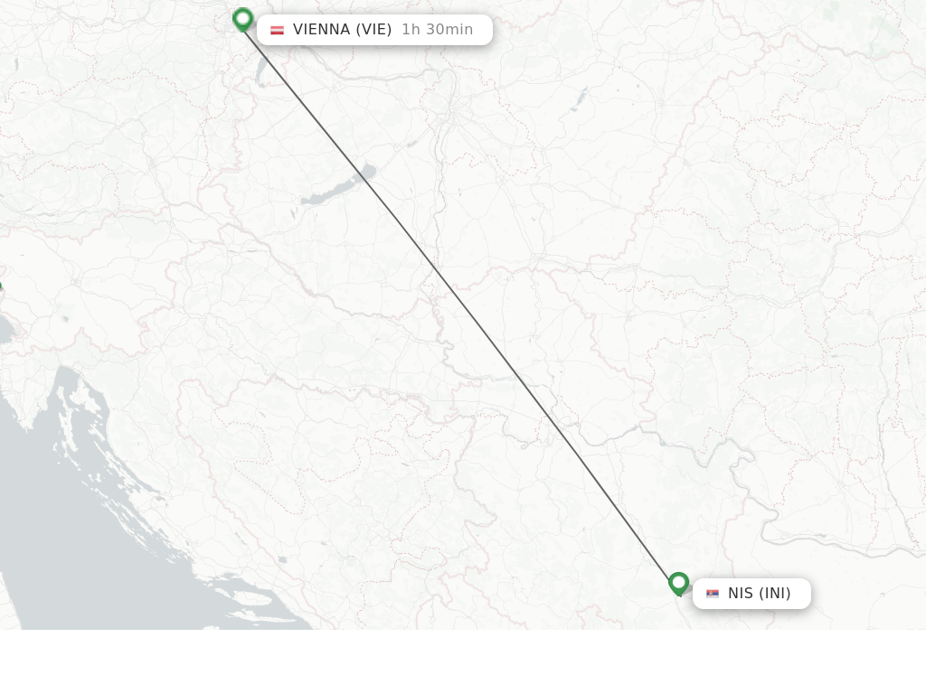 Flights from Nis to Vienna route map