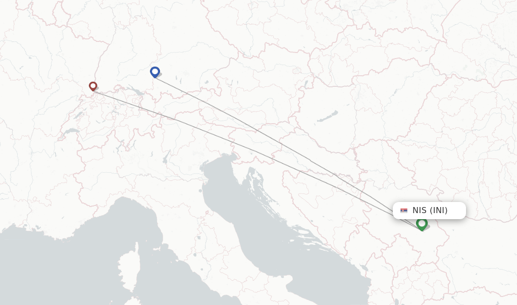 Route map with flights from Nis with Wizz Air