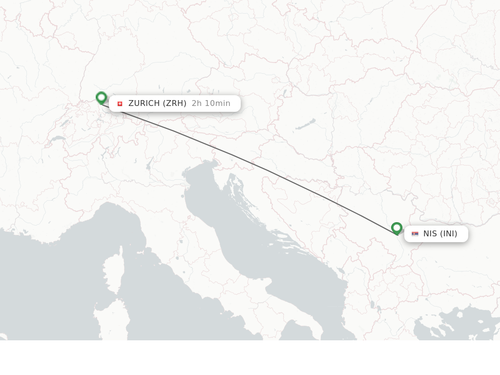 Flights from Nis to Zurich route map