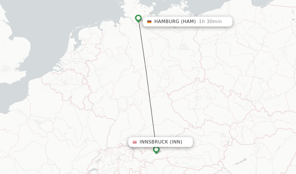 Flights from Innsbruck to Hamburg route map