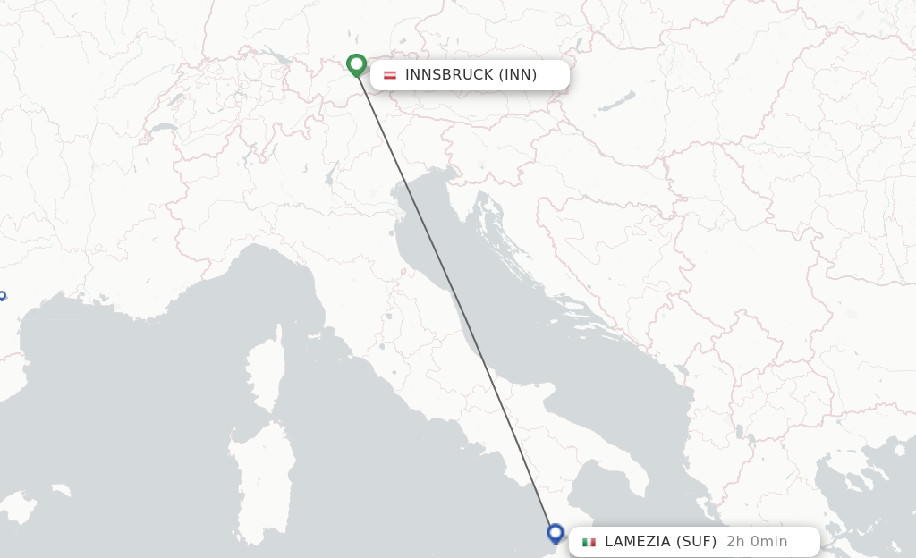 Flights from Innsbruck to Lamezia-Terme route map