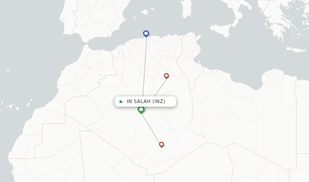 Route map with flights from In Salah with Air Algerie