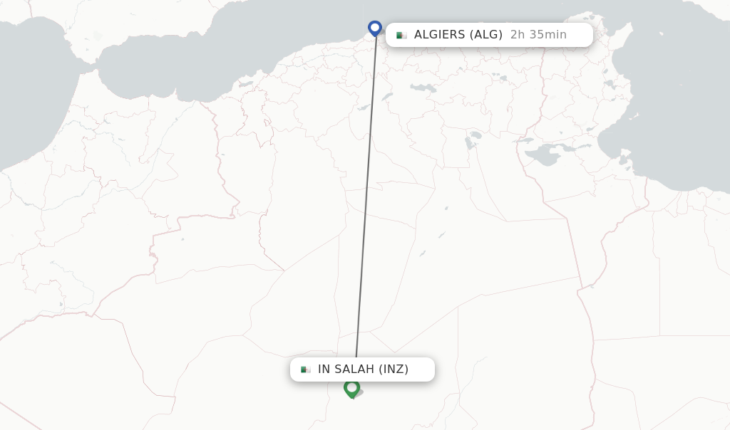 Flights from In Salah to Algiers route map