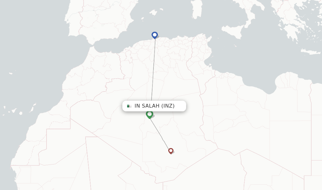 Route map with flights from In Salah with Tassili Airlines