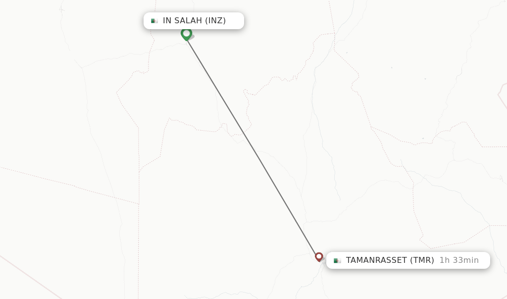 Flights from In Salah to Tamanrasset route map