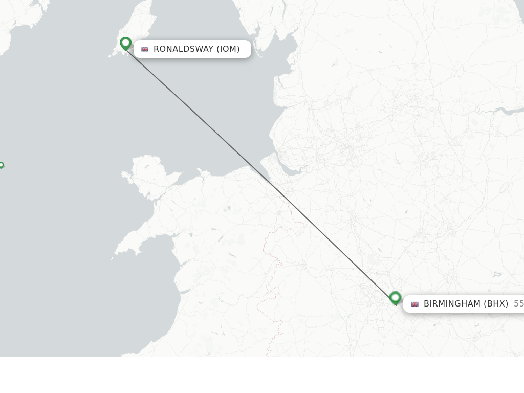 Flights from Isle Of Man to Birmingham route map