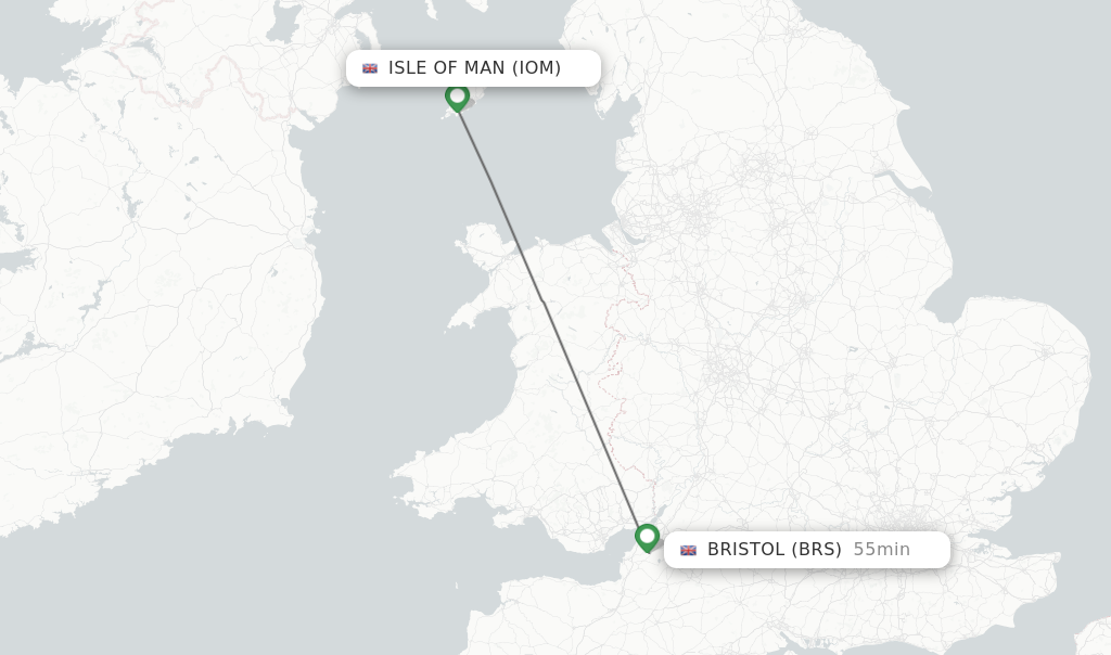 Flights from Isle Of Man to Bristol route map