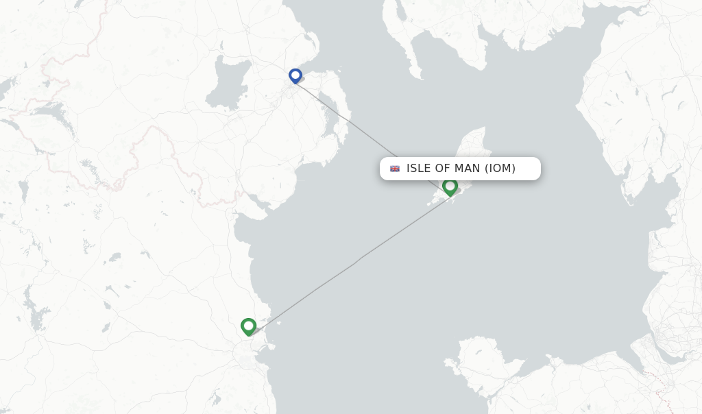 Route map with flights from Isle Of Man with Aer Lingus