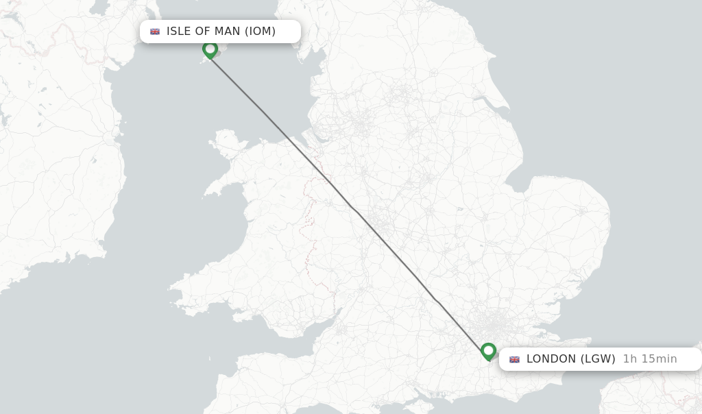 Flights from Isle Of Man to London route map