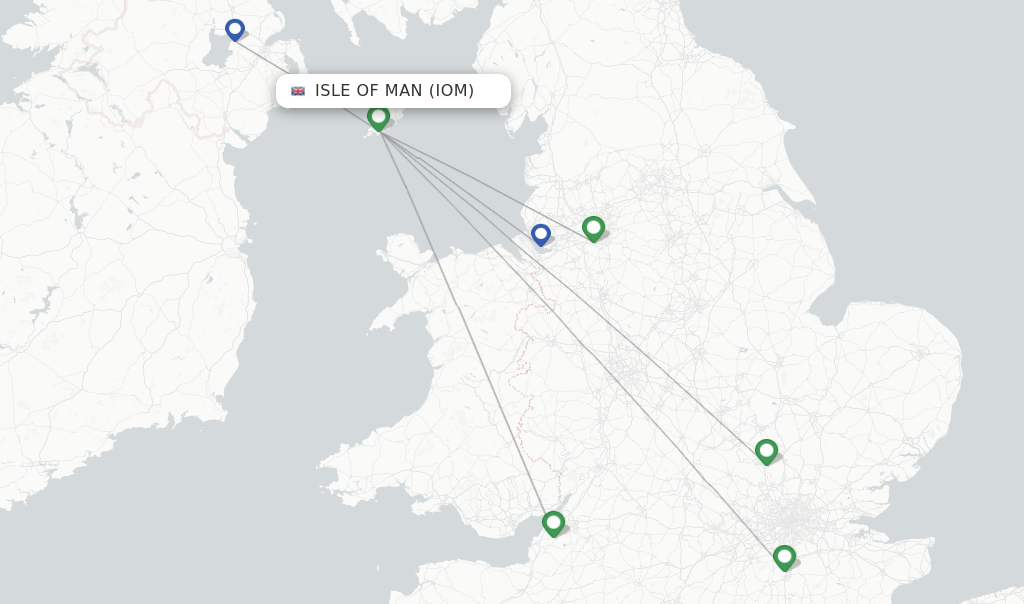 Route map with flights from Isle Of Man with easyJet