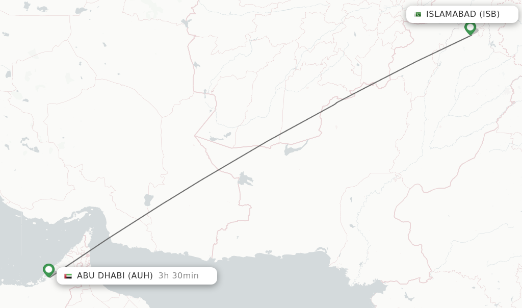 Flights from Islamabad to Abu Dhabi route map