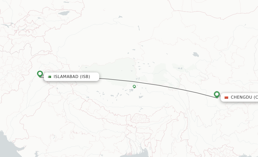 Flights from Islamabad to Chengdu route map