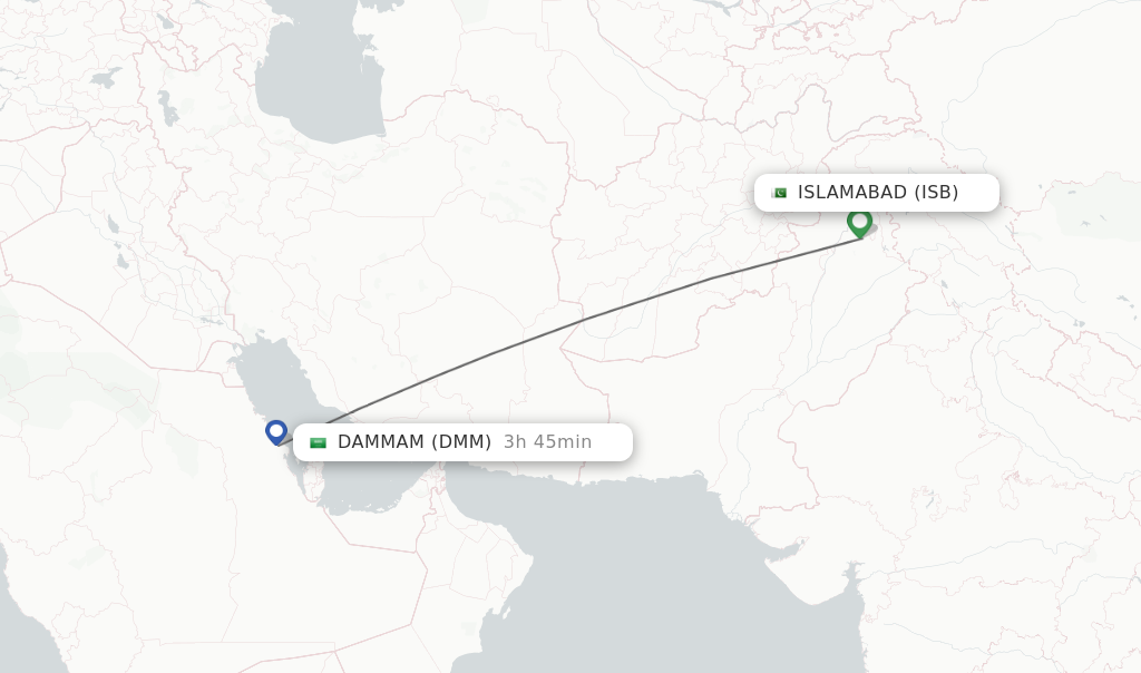 Flights from Islamabad to Dammam route map