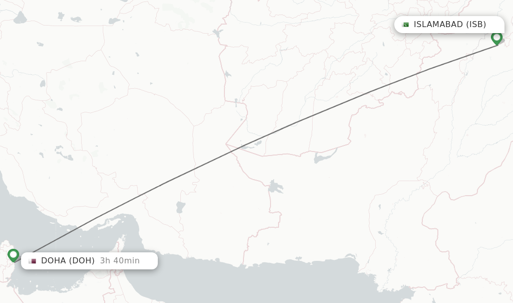 Flights from Islamabad to Doha route map