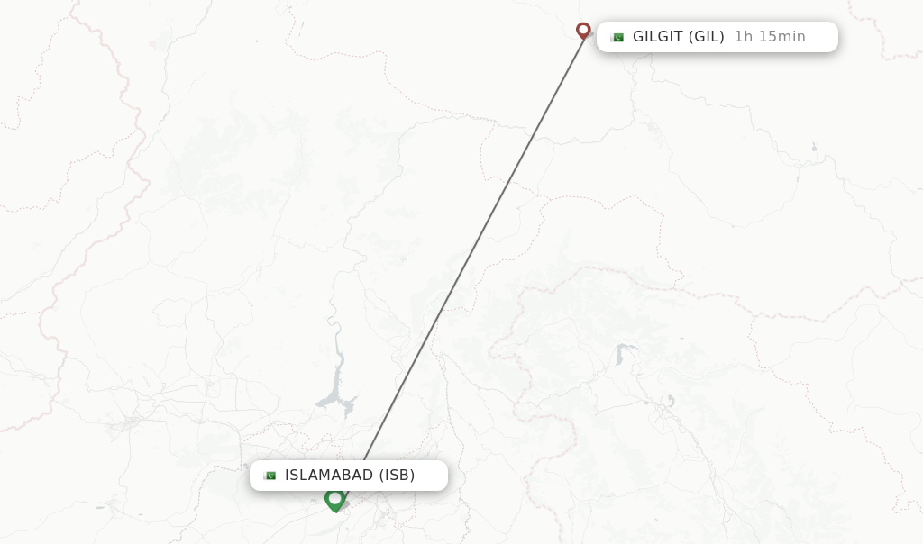 Flights from Islamabad to Gilgit route map