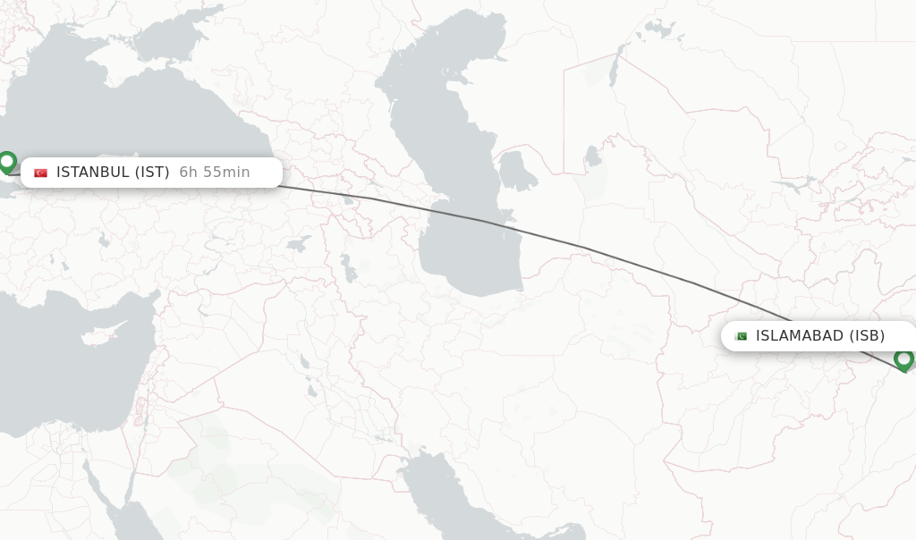 Flights from Islamabad to Istanbul route map