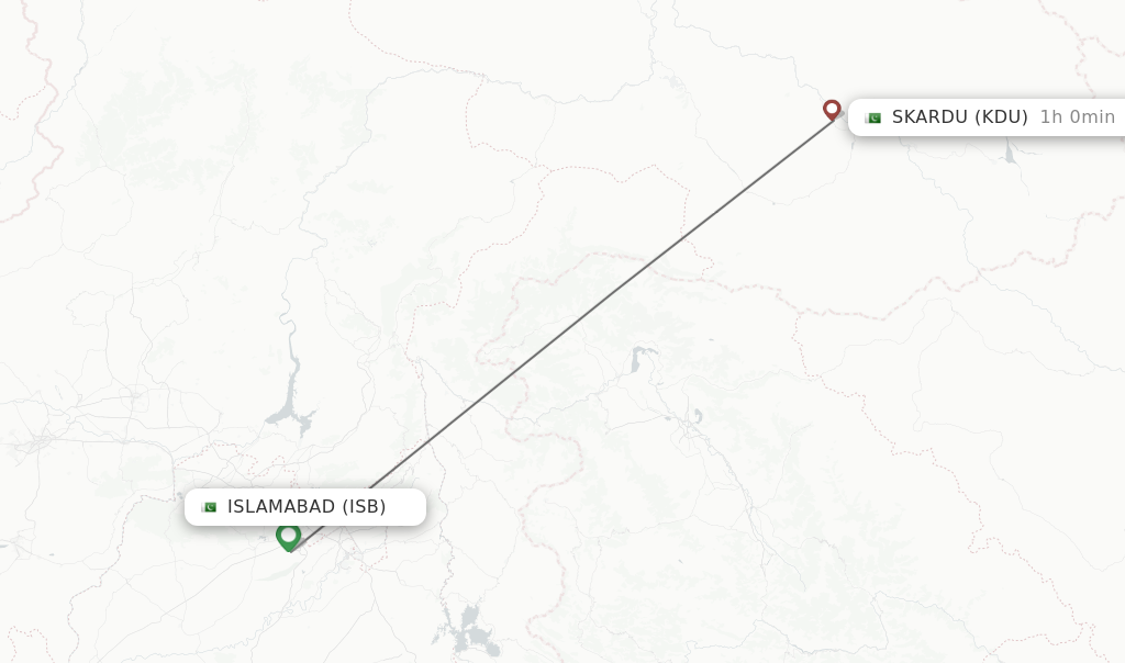 Flights from Islamabad to Skardu route map