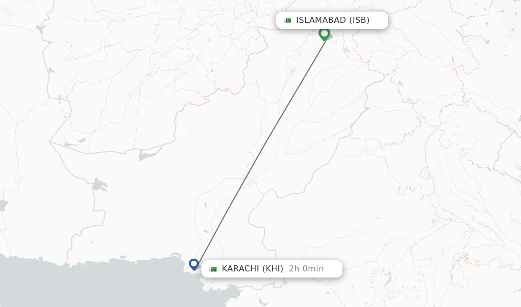 Flights from Islamabad to Karachi route map