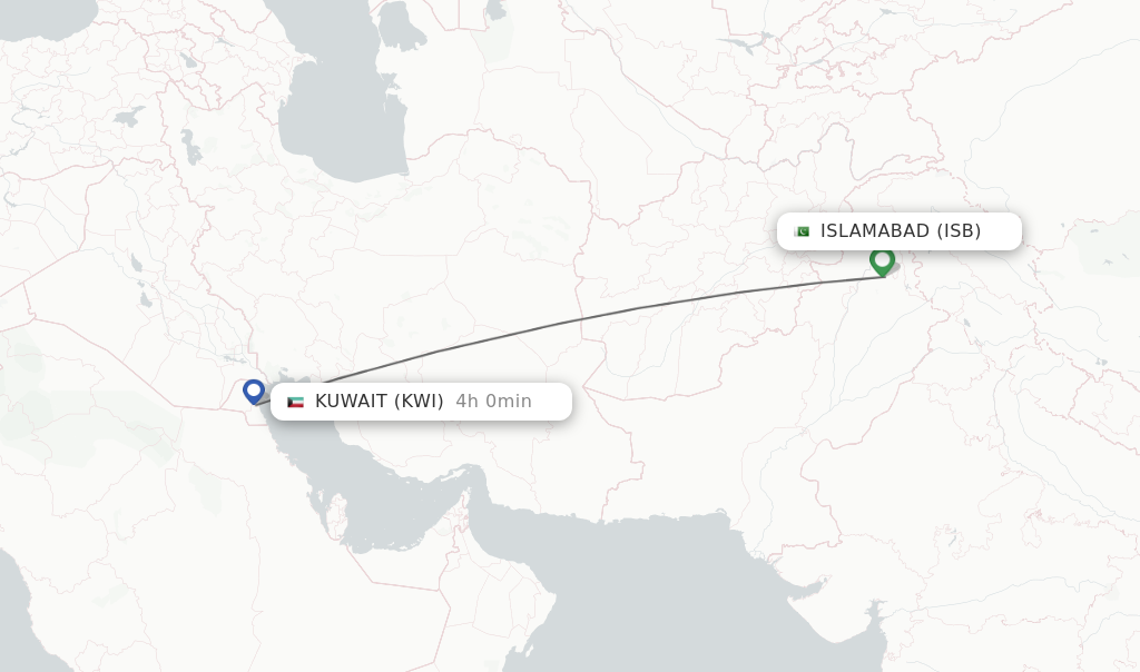 Flights from Islamabad to Kuwait route map