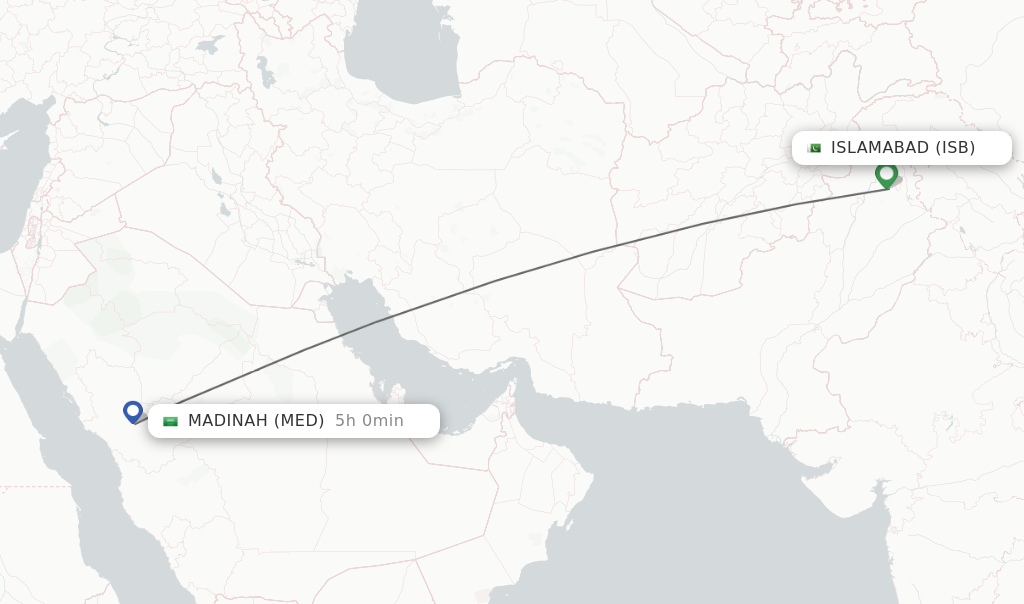 Flights from Islamabad to Madinah route map