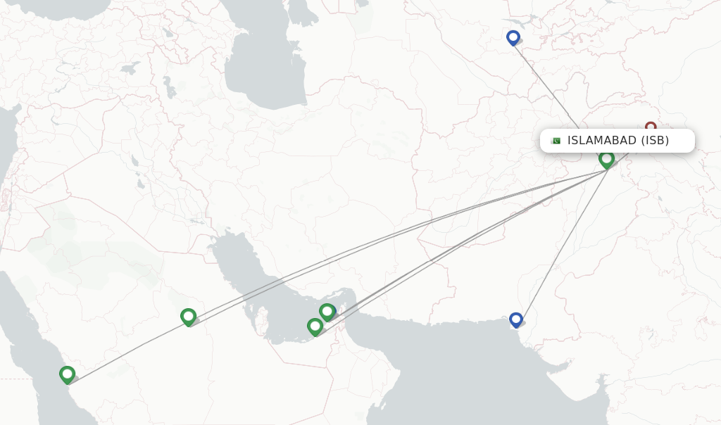 Route map with flights from Islamabad with Airblue
