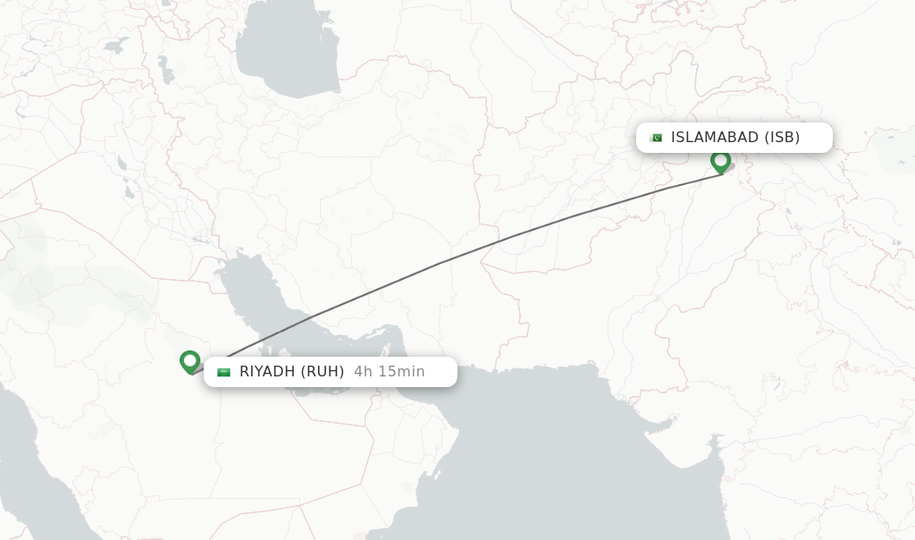 Flights from Islamabad to Riyadh route map