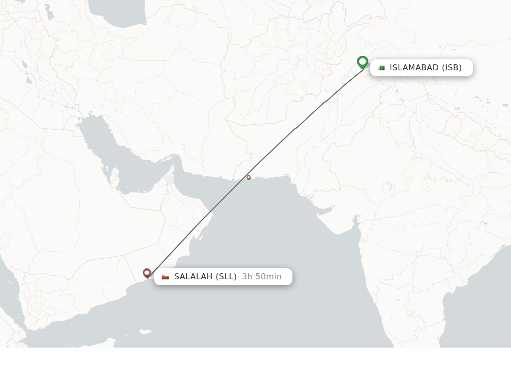Flights from Islamabad to Salalah route map