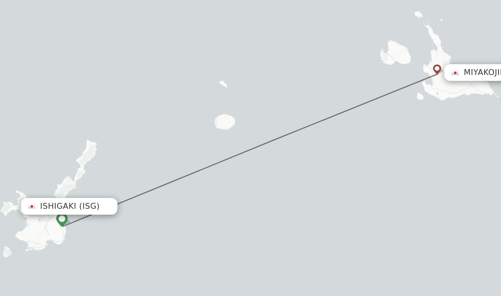 Flights from Ishigaki to Miyakojima route map