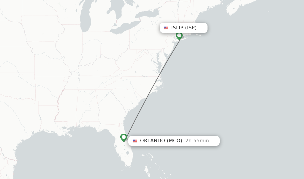 Flights from Islip to Orlando route map