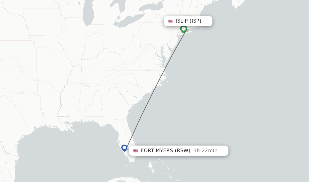 Flights from Islip to Fort Myers route map