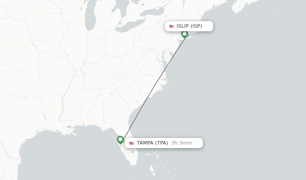 Flights from Islip to Tampa route map