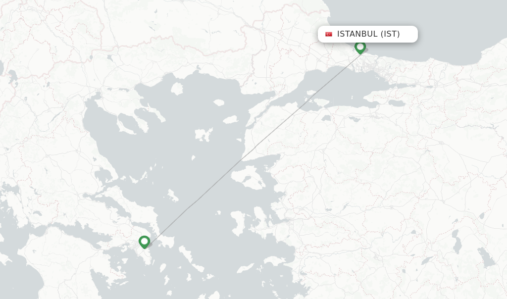 Route map with flights from Istanbul with Aegean