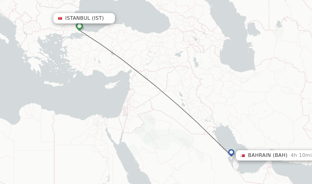 Flights from Istanbul to Bahrain route map