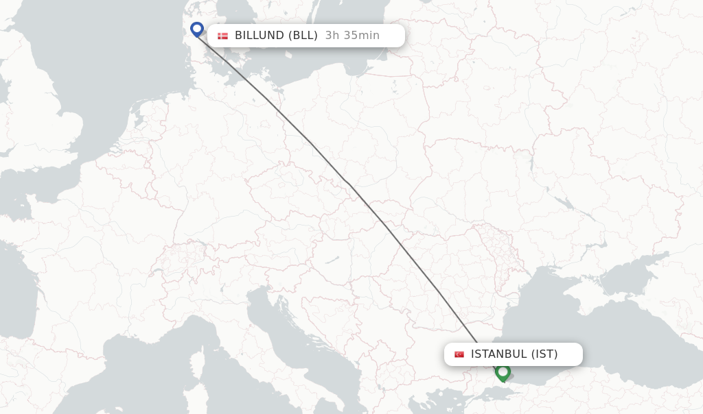 Flights from Istanbul to Billund route map