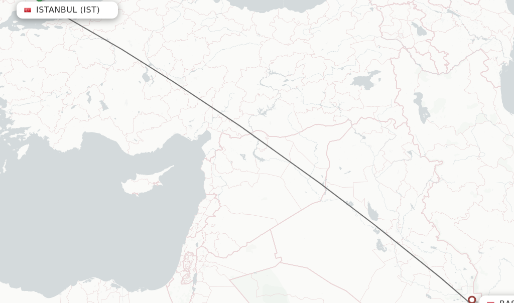 Flights from Istanbul to Basra route map