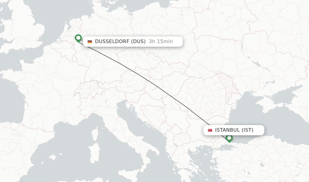 Flights from Istanbul to Dusseldorf route map