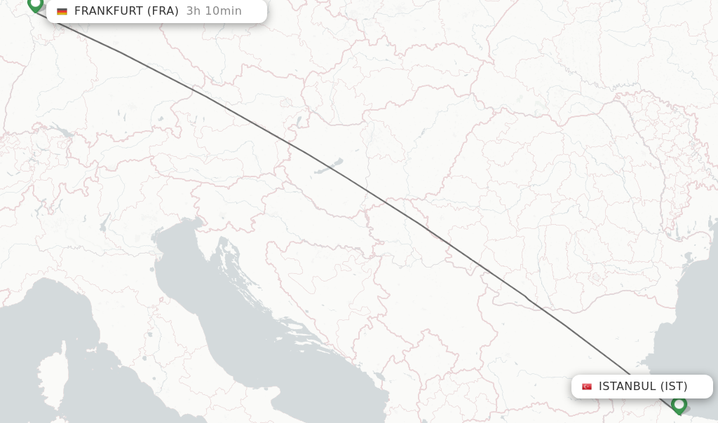 Flights from Istanbul to Frankfurt route map