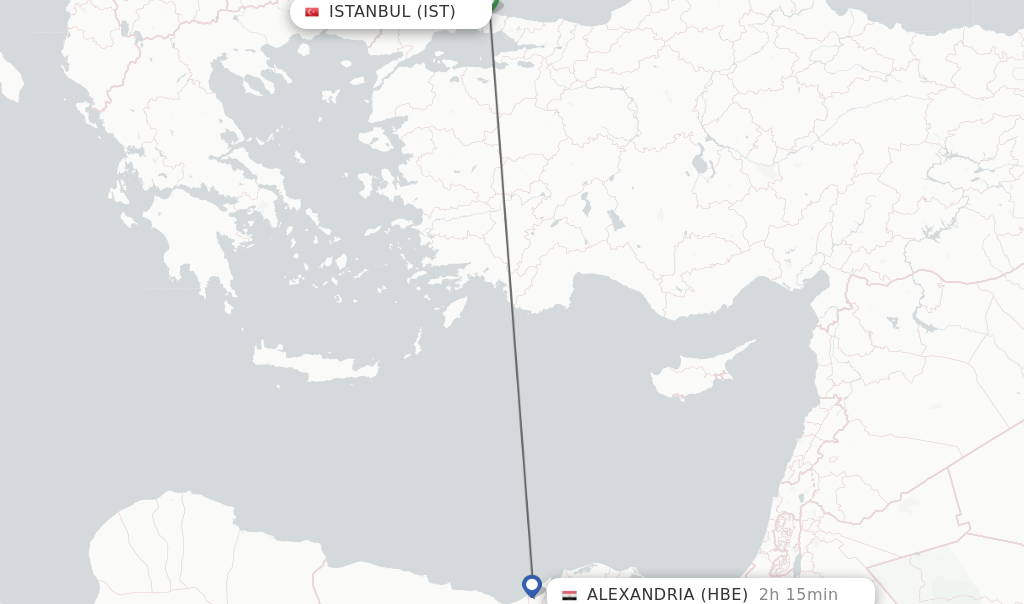 Flights from Istanbul to Alexandria route map