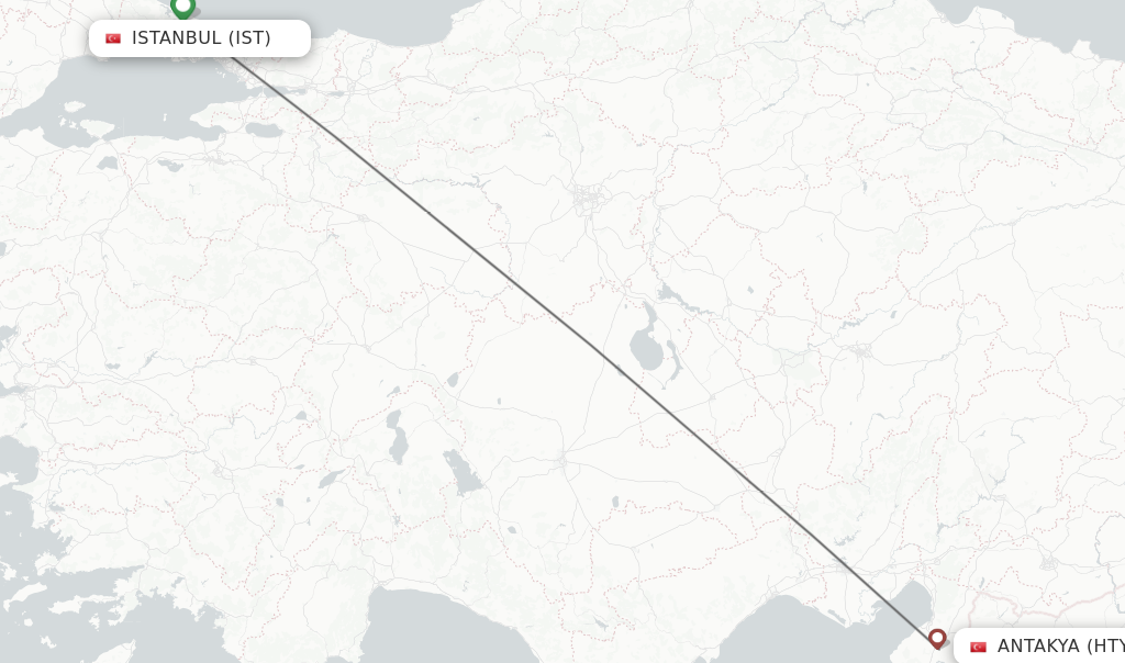 Flights from Istanbul to Antakya route map