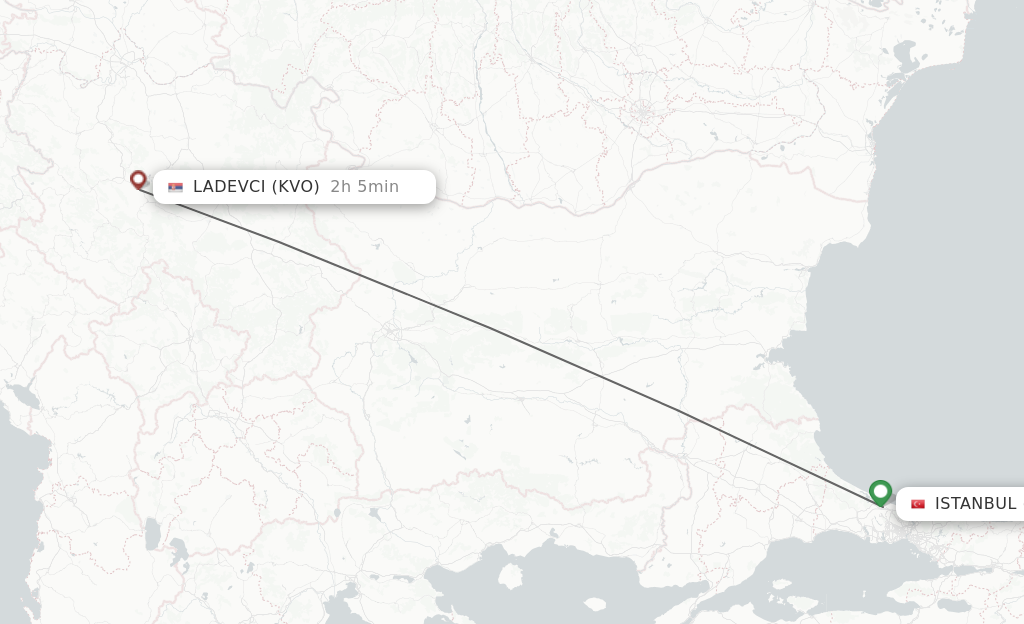 Flights from Istanbul to Kraljevo route map
