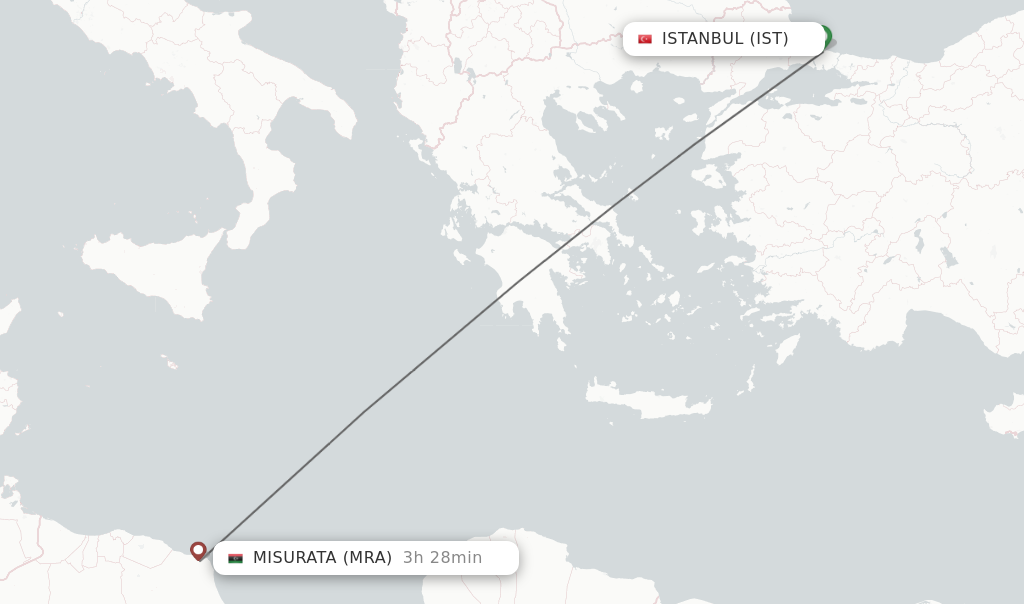Flights from Istanbul to Misurata route map