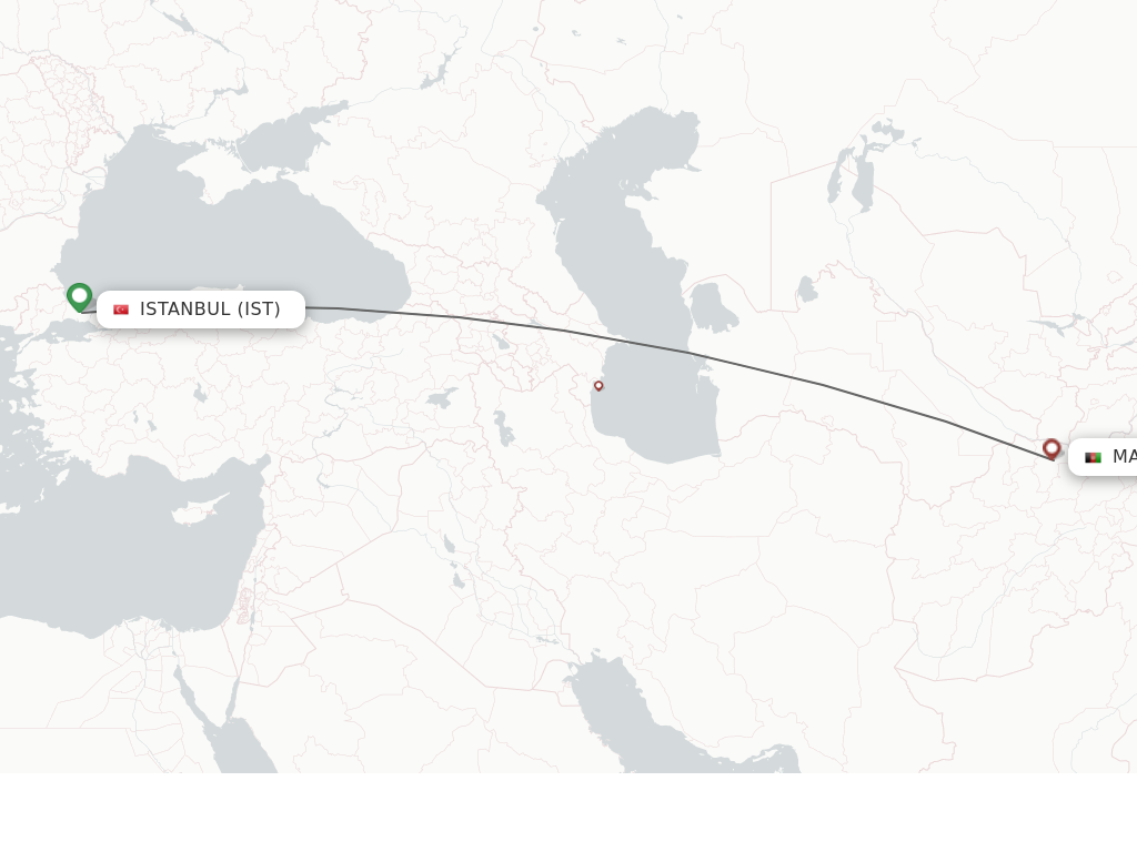 Flights from Istanbul to Mazar-I-Sharif route map